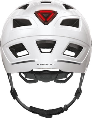 Abus Hyban 2.0 Polar White. Hvid cykelhjelm med LED lys