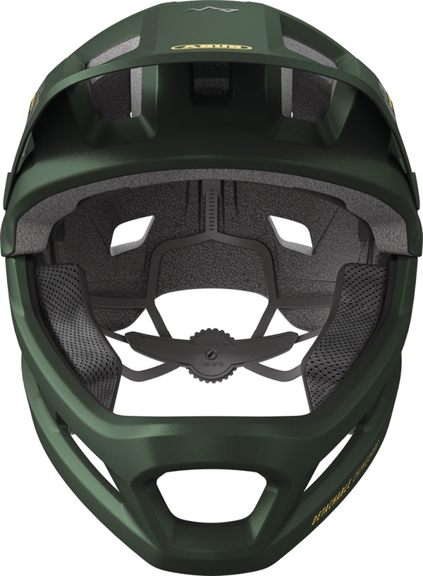 Abus Youdrop FF Moss Green 48-55 cm. Mørkegrøn fullface cykelhjelm til børn med kæbebeskytter