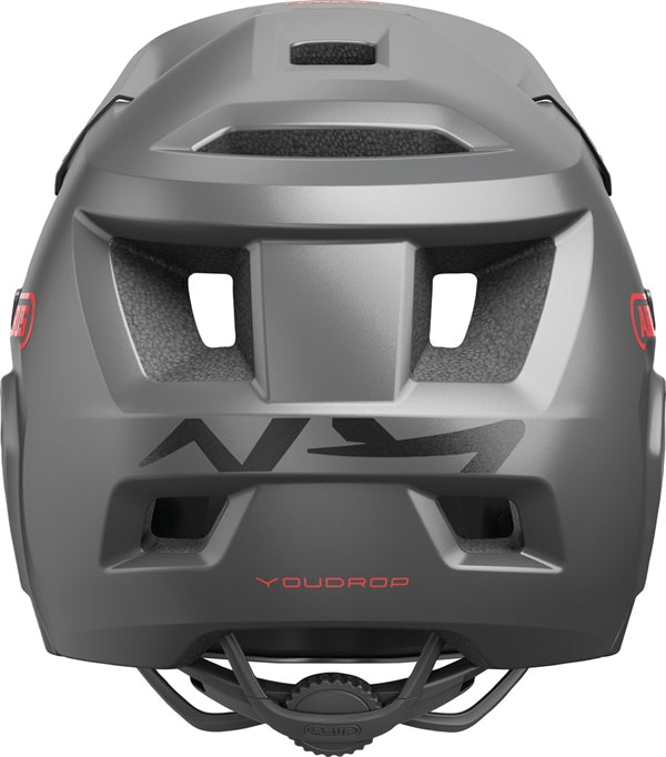 Abus Youdrop FF Ti Silver 48-55 cm. Grå fullface cykelhjelm til børn med kæbebeskytter